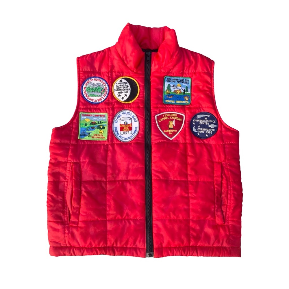 Vintage Vector Red Puffer Vest L Boy Scout Patch Monongahela Laurel Highlands 🔥 - Picture 2 of 7